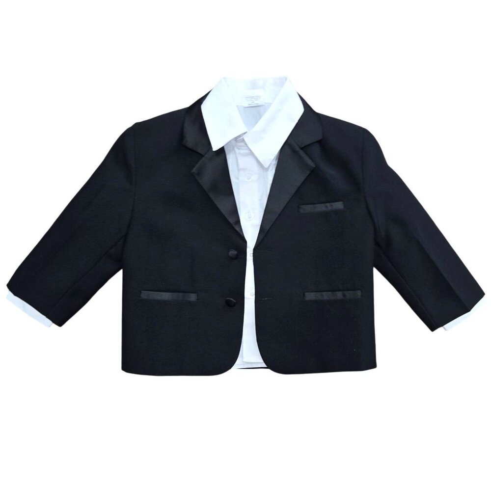 Peanut Butter Toddler Boy's Black White 2 Piece Wedding Tuxedo Jacket & Shirt 2 - Picture 2 of 7